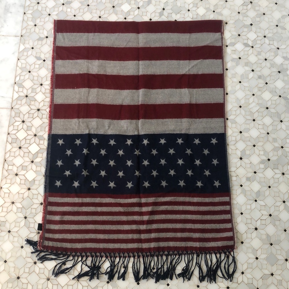 Never been worn.  American flag scarf